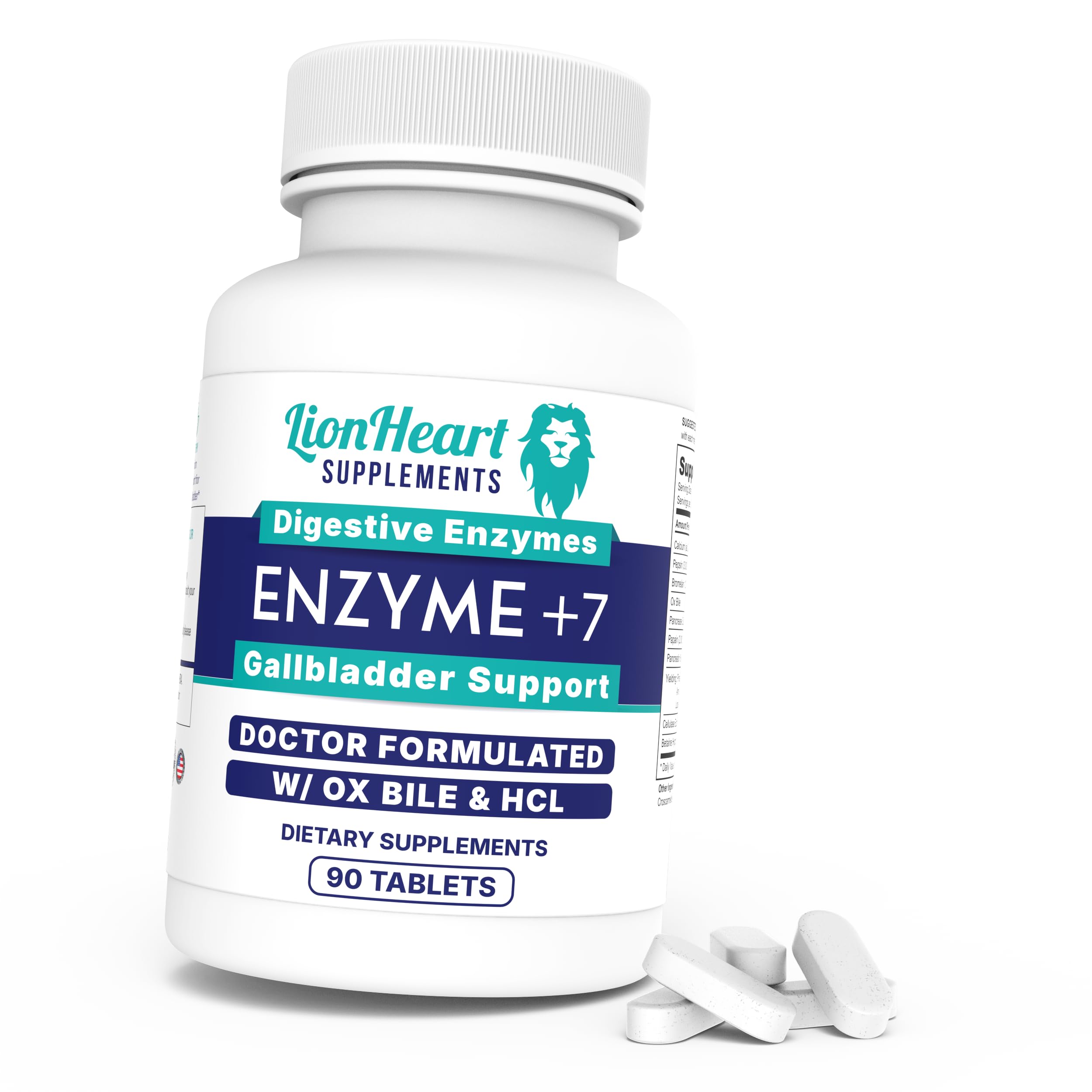DIGESTIVE ENZYMES SUPPLEMENT - Includes Purified Ox Bile Salts - Tablets for No Gallbladder Sufferers - Enzyme for Digestion & Gas Relief - Helps Bloating, Acid Reflux, Constipation & Repair Leaky Gut