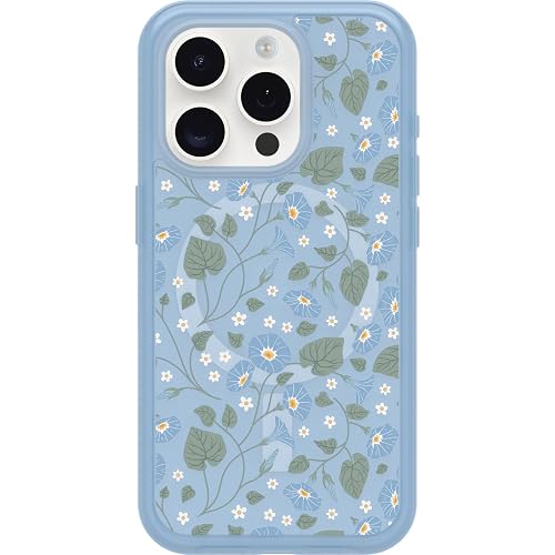 OtterBox iPhone 15 Pro (Only) Symmetry Series Clear Case - Dawn Floral (Blue), Snaps to MagSafe, Ultra-Sleek, Raised Edges Protect Camera & Screen