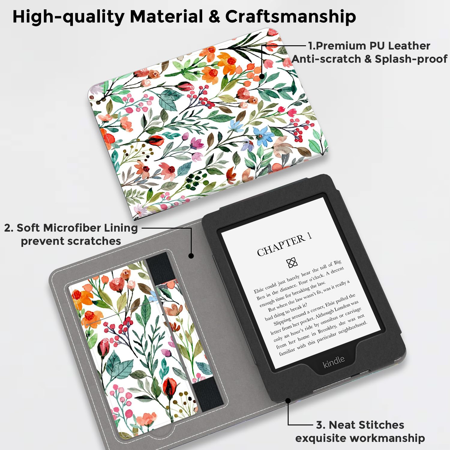 VORI Funda con soporte para Kindle Paperwhite de 17.8 cm/17.3 cm (12ª/11ª generación-2024/2021) y Kindle Colorsoft Signature Edition, funda protectora inteligente de piel sintética con encendido y