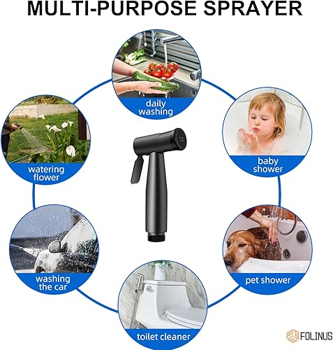 Miniatura 4 de Pulverizador de bidé de mano negro, bidé de ducha de mano de acero inoxidable duradero, presión de agua ajustable, adecuado para ducha de mascotas,