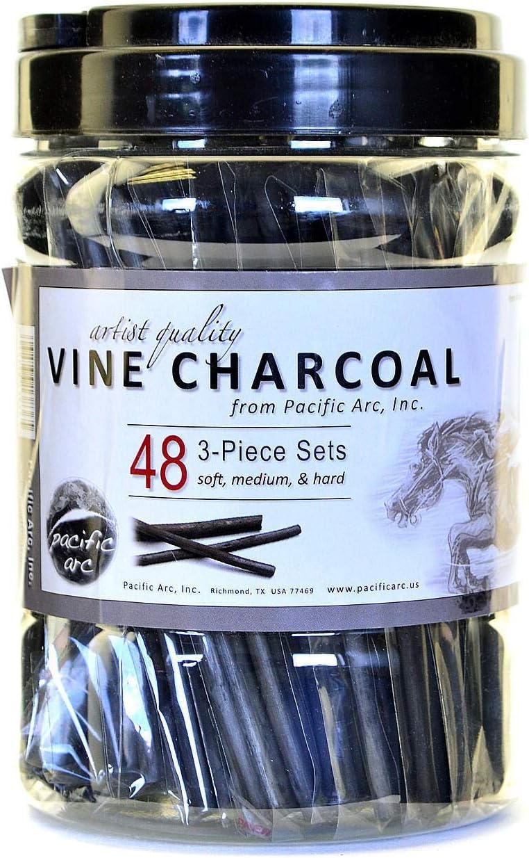 Pacific Arc Vine Charcoal 3-Piece Sets Canister of 48
