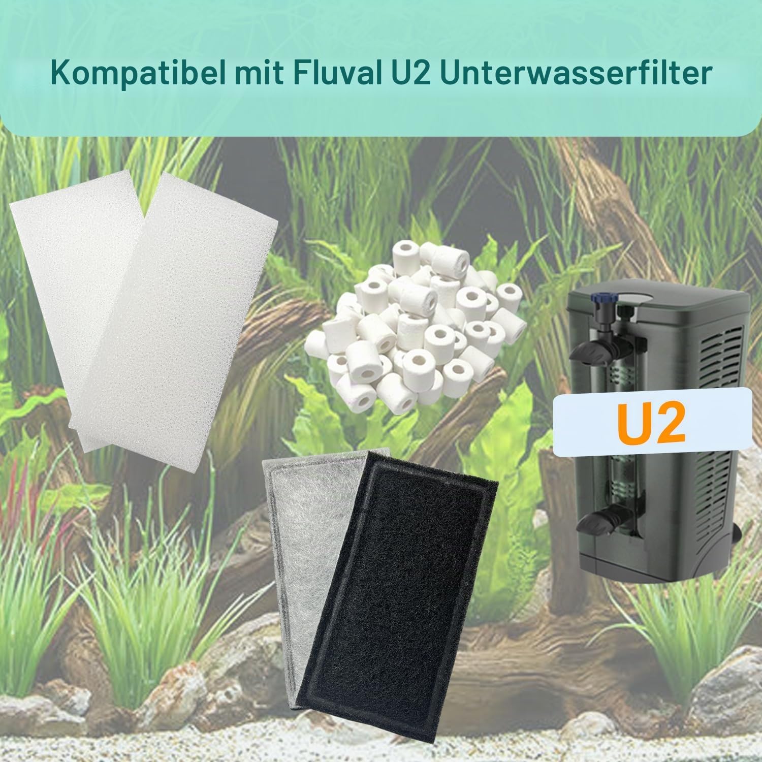 Filtermedien-Wartungsset, kompatibel mit Fluval U2 Unterwasserfilter