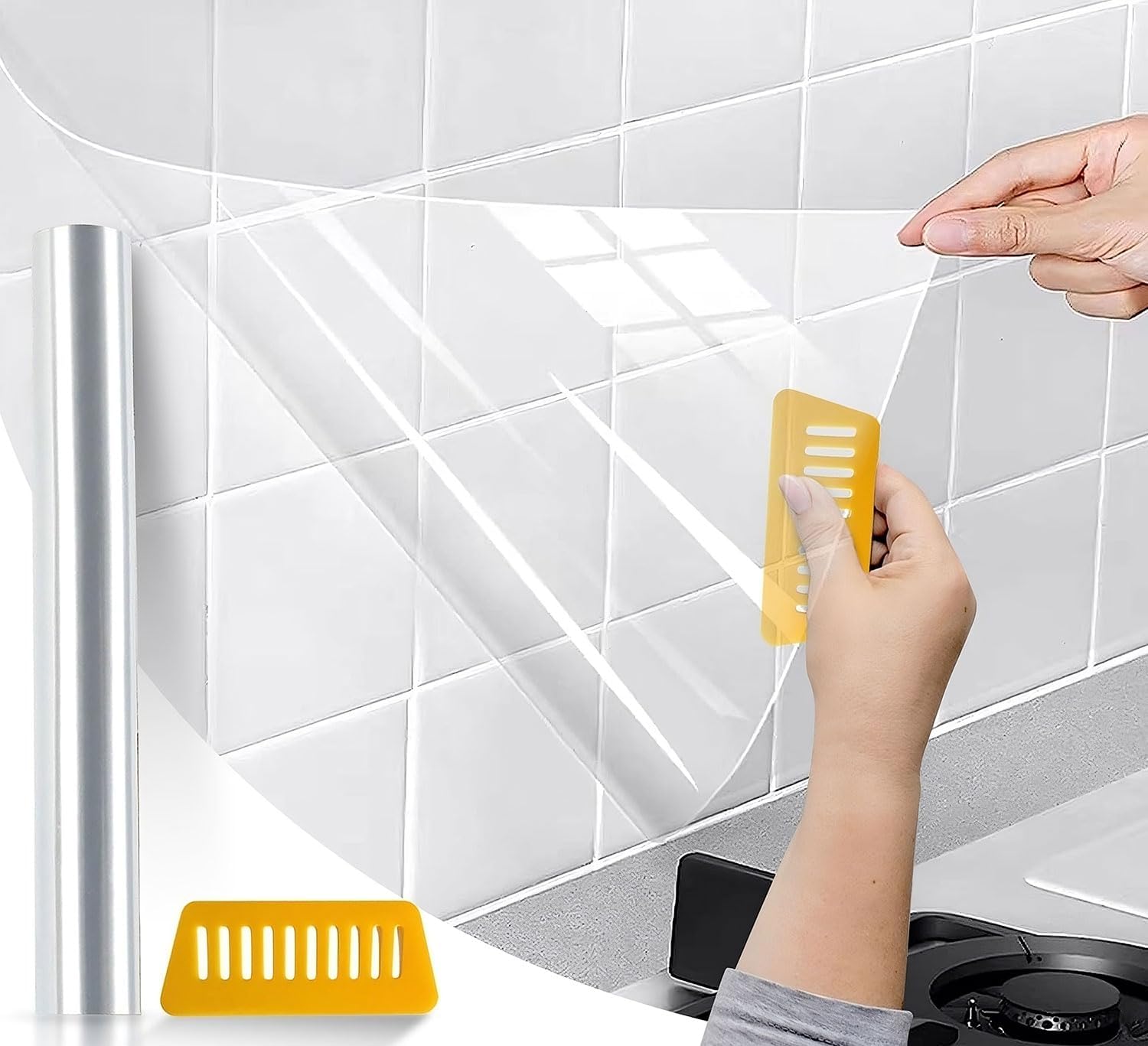 Kitchen Wallpaper Oil Proof Waterproof Stickers, Kitchen Backsplash Wall Protector for Kitchen, Oil Proof Transparent Paper, Self-Adhesive Paper, Temperature Resistant transparent foil sticker