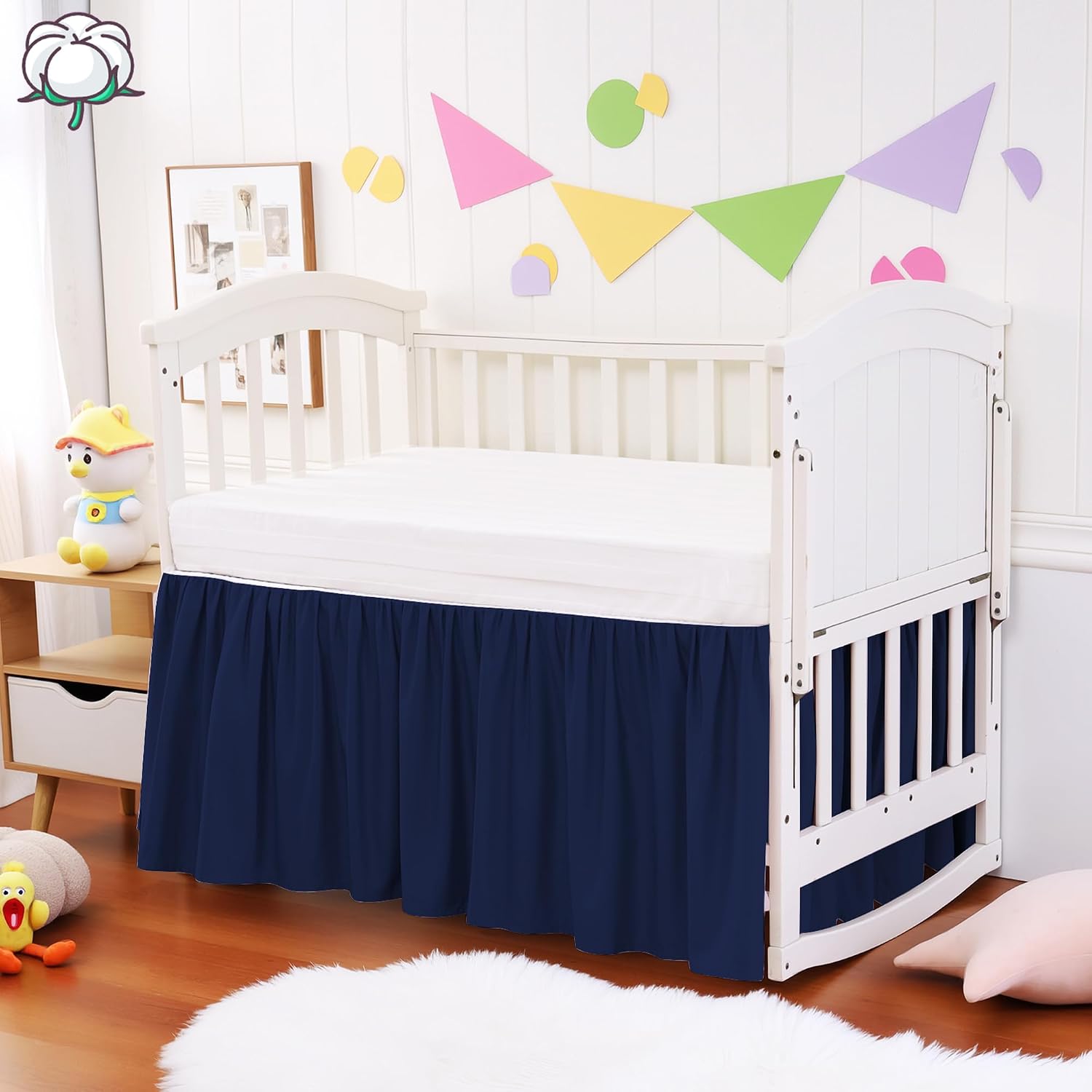 Crib Bed Skirt Dust Ruffle 100% Cotton - Natural, Soft, Breathable for Baby's Delicate Skin, Nursery Toddler Crib Bed Skirt for Baby Boys Girls, Fits Standard Cribs 28" x 52" with 14" Drop