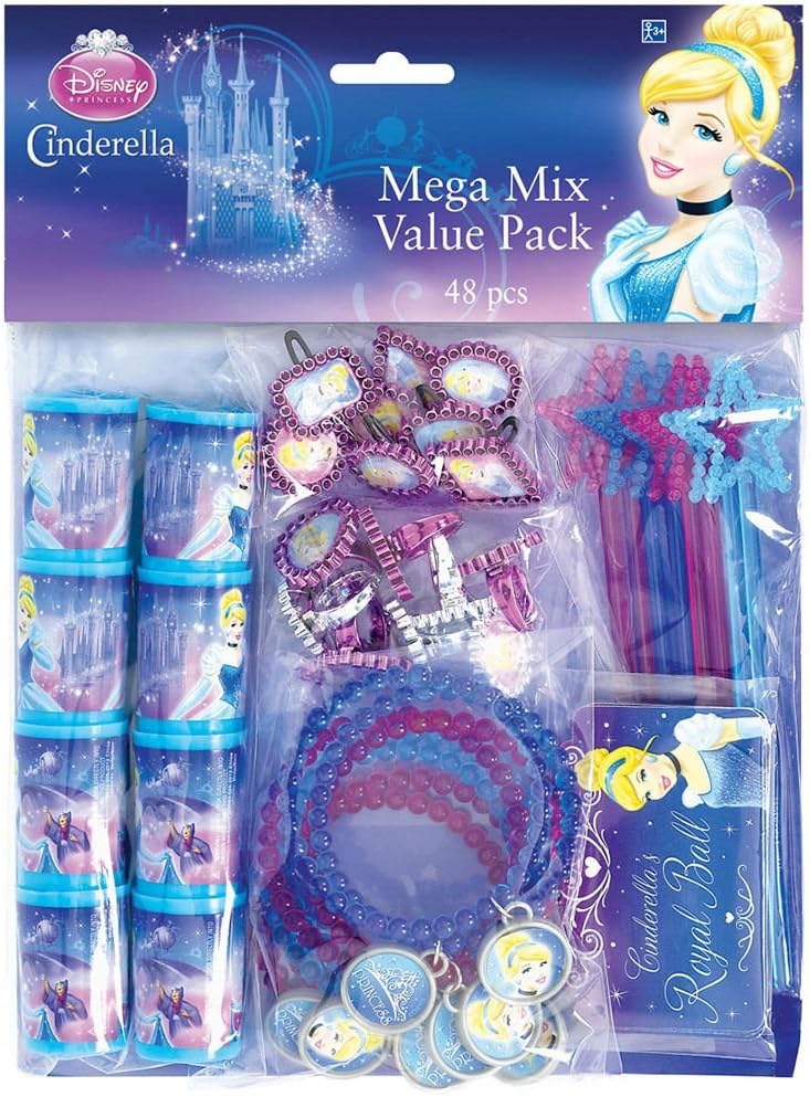 Disney Cinderella Assorted Birthday Party Favour Value Pack (48 Pack), Multi Color.