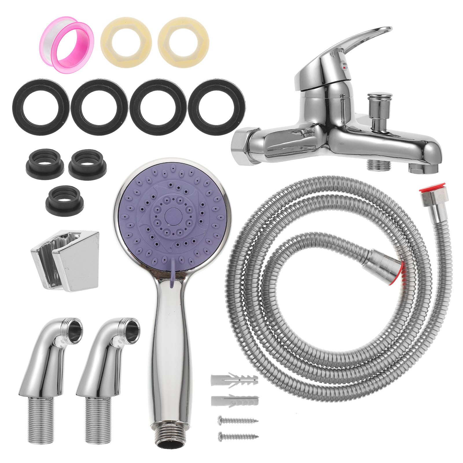 Housoutil Juego de Grifo de Bañera y Ducha Manguera y Accesorios de Instalación en Acero Inoxidable con Cabezal de Ducha con Núcleo Cerámico Color Aleatorio para Baño
