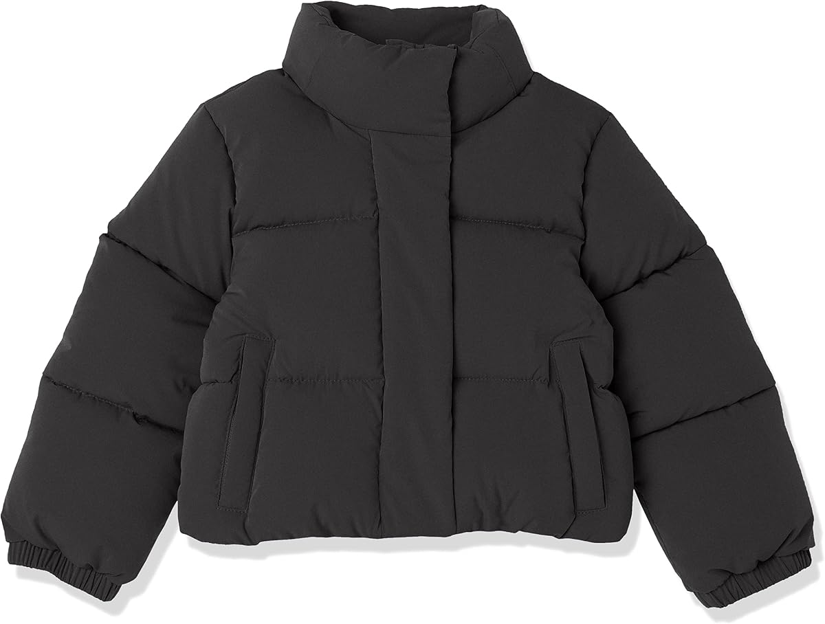 Amazon Essentials Girls and Toddlers' Cropped Full-Zip Fully Lined Puffer Jacket (Quilted Matte or Sherpa Fleece)