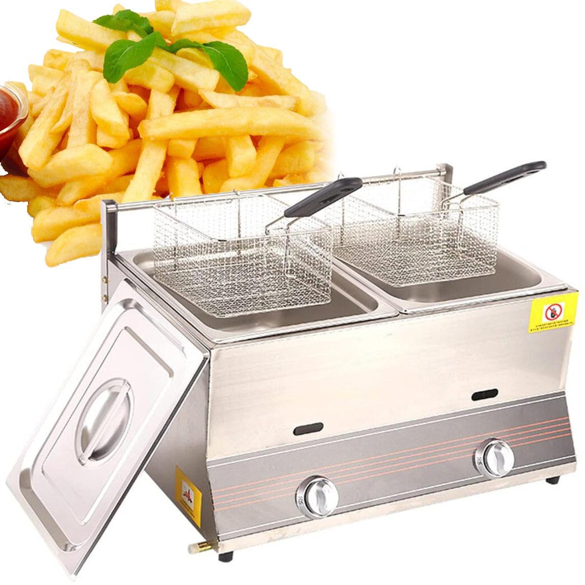 IUokLU Gas Fryer Commercial Deep Fryer Stainless Steel Deep Fryer,6/12L Deep Fryer,with Removable Baskets and Lid,Energy Saving,12L,12L (12L)