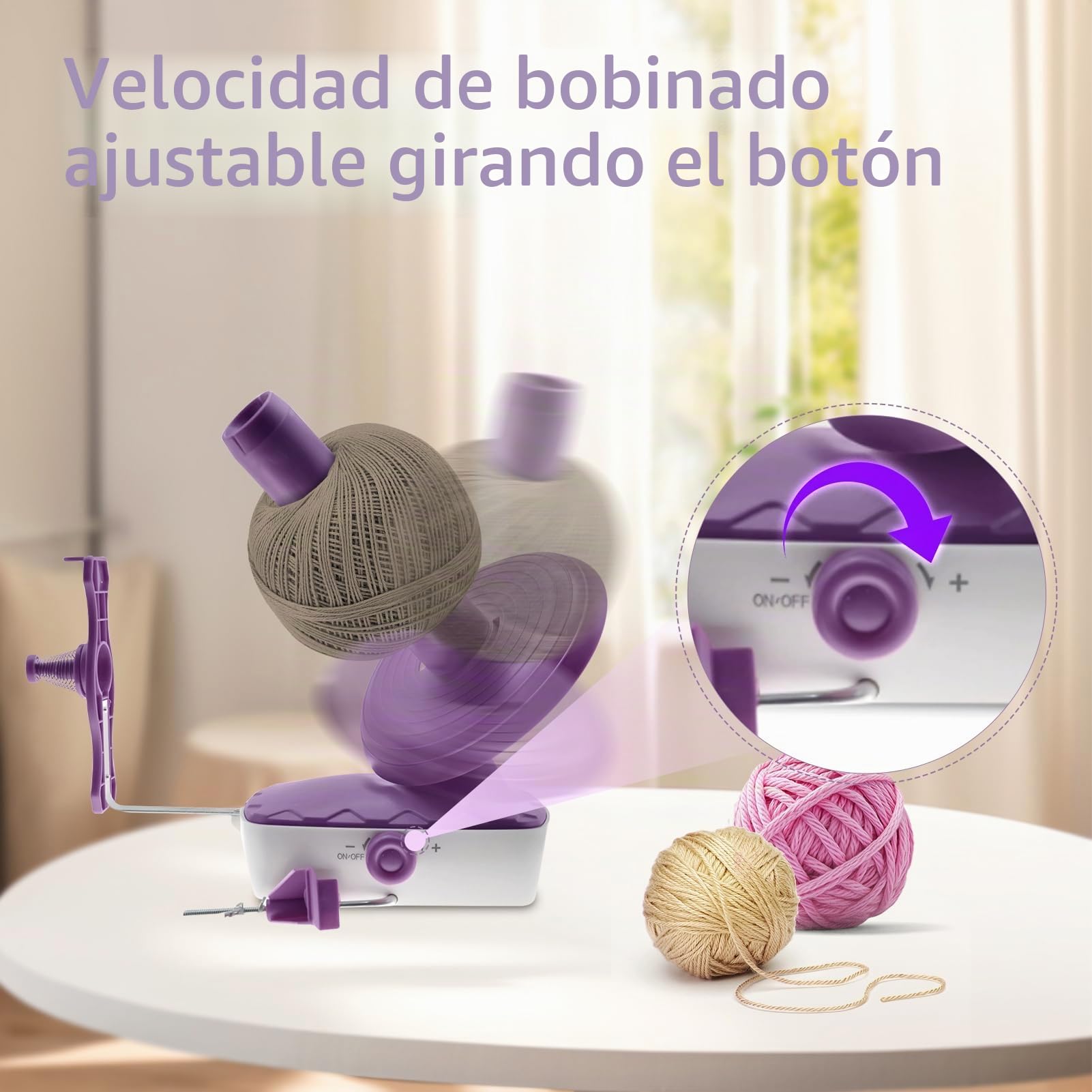 JAOGAUS Bobinadora de Hilo Eléctrica, Devanadora Lana | con Velocidad Continua y Gran Capacidad, Sistema de Doble Resorte de Alta Tensión para Tejer y Hacer Crochet