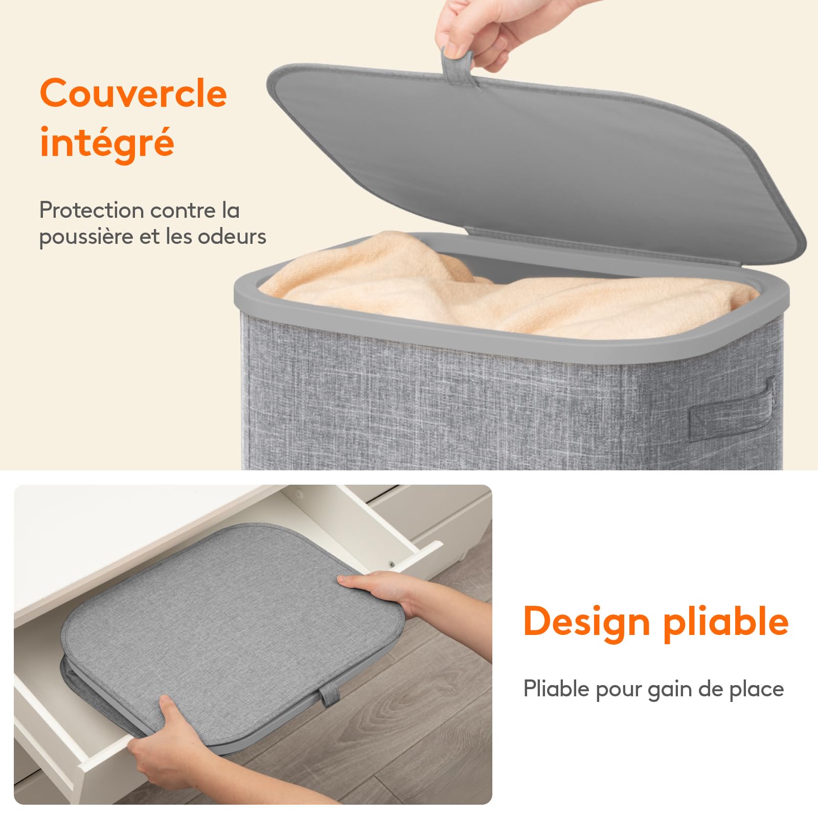 Lifewit Panier a Linge Sale avec Couvercle et Roulettes, Corbeille Linge Pliable avec Sac Amovible, Bac Linge, Laundry Basket pour Chambre, Salle de Bain, Buanderie, 105L, Gris Clair