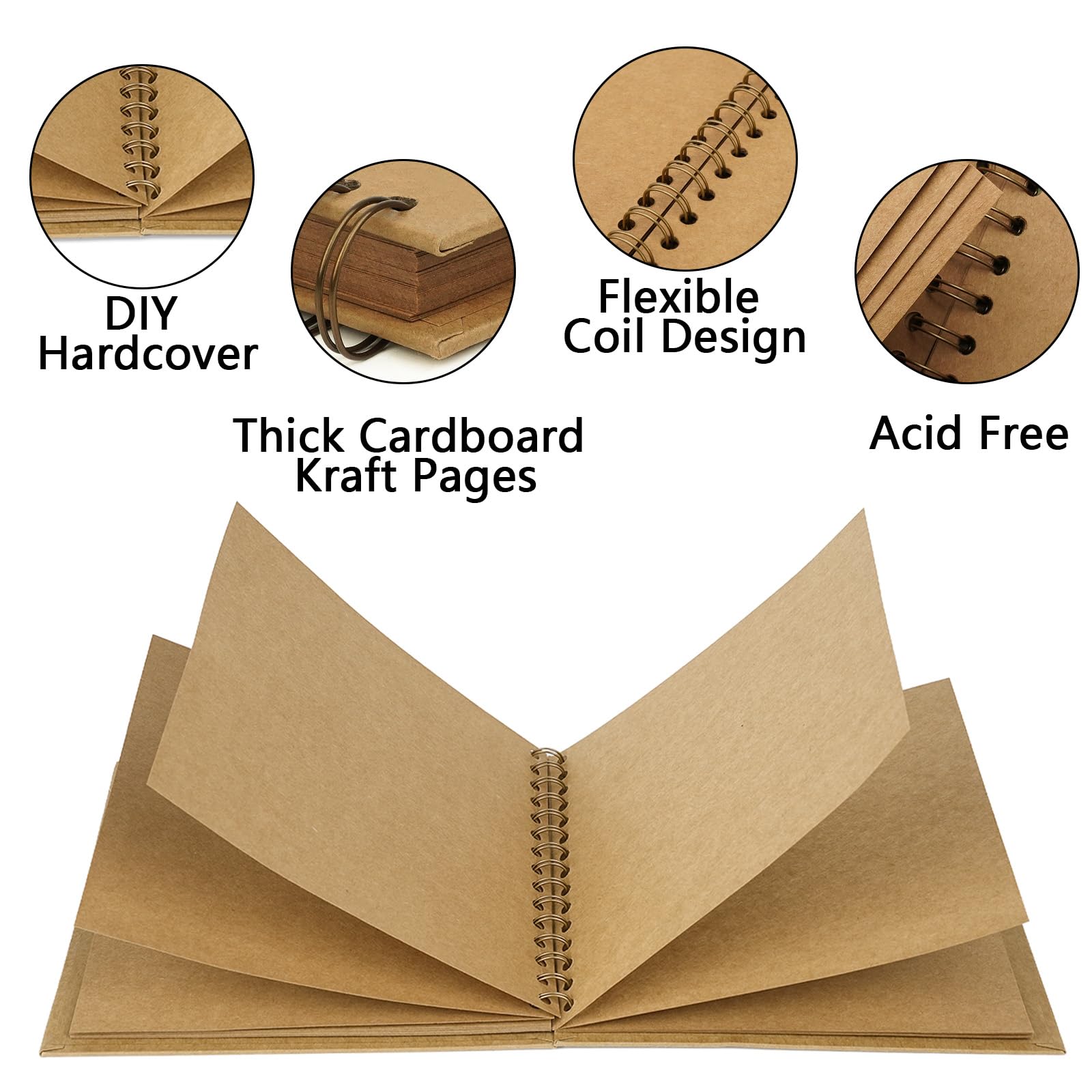Álbum de fotos de papel kraft de tapa dura de 12 x 12 pulgadas, 100 páginas (50 hojas), perfecto para aniversarios de boda, recuerdos familiares y pequeños proyectos de álbumes de recortes