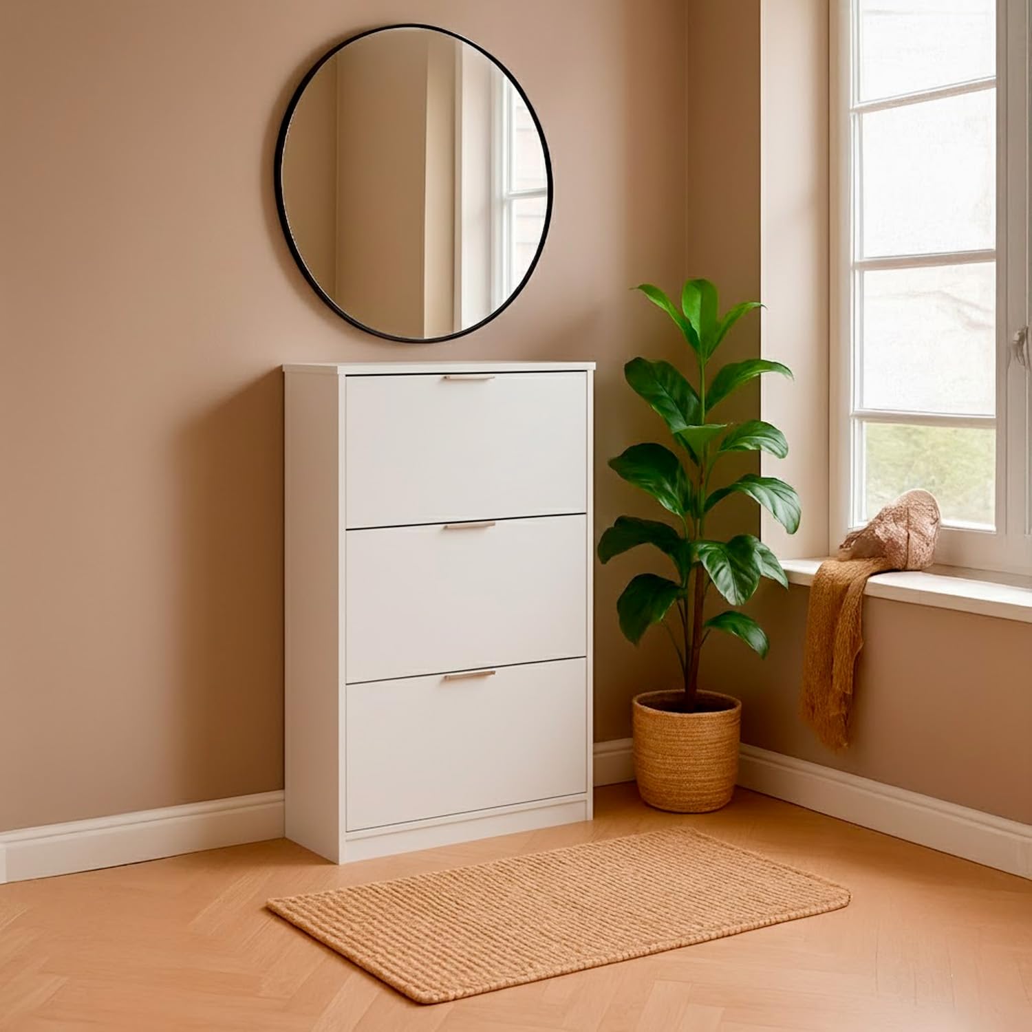 Bricozone Scarpiera A Ribalta Salvaspazio Con 3 Ante Mobile Portascarpe In Melaminico Finitura Bianca Antigraffio Fino A 20 Paia 113x60x22 Cm (Bianco)