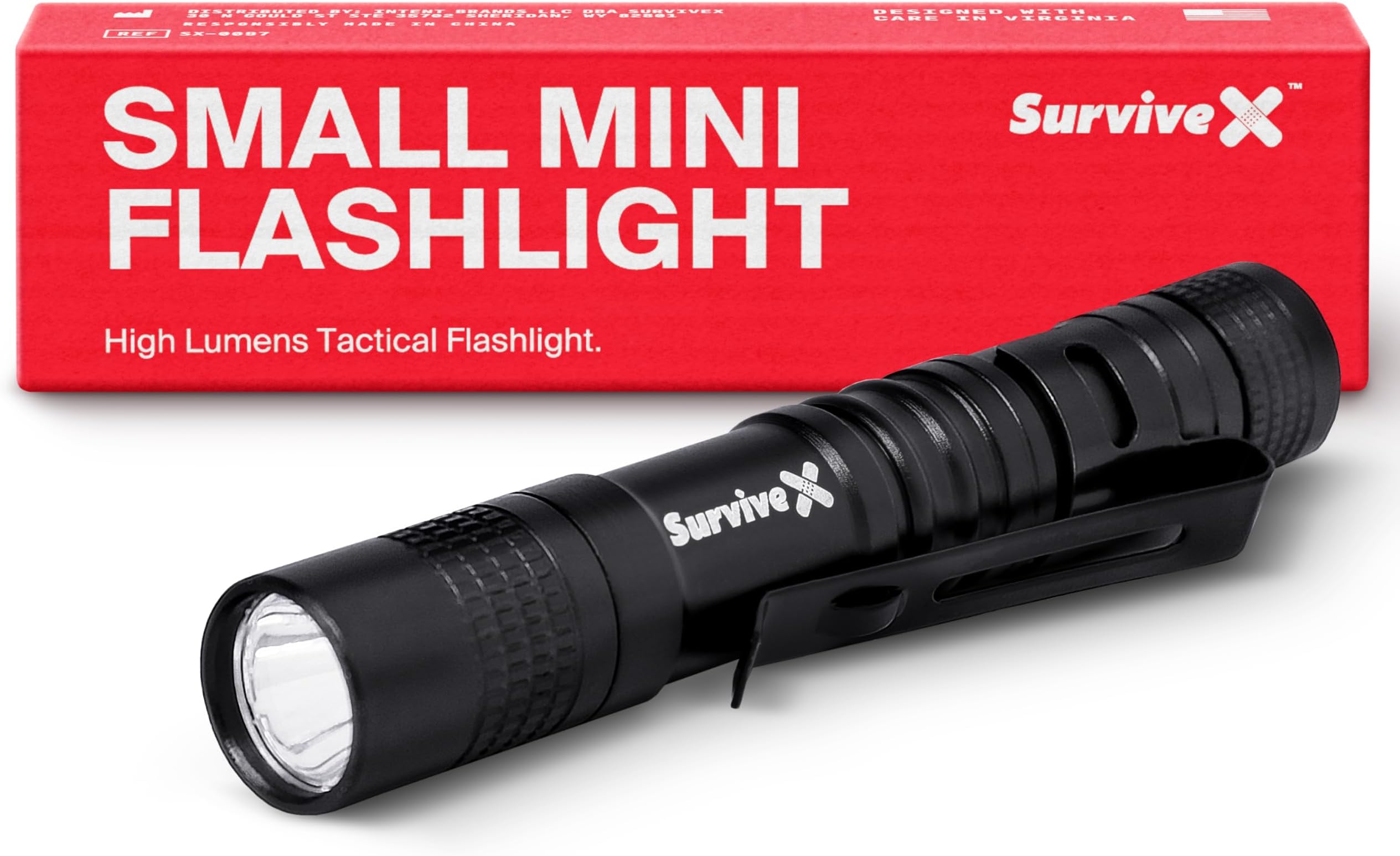 SurviveX Mini Tactical Flashlight High Lumes - Compact, Powerful Flash Light for Outdoor Activities and Emergency Use - Black
