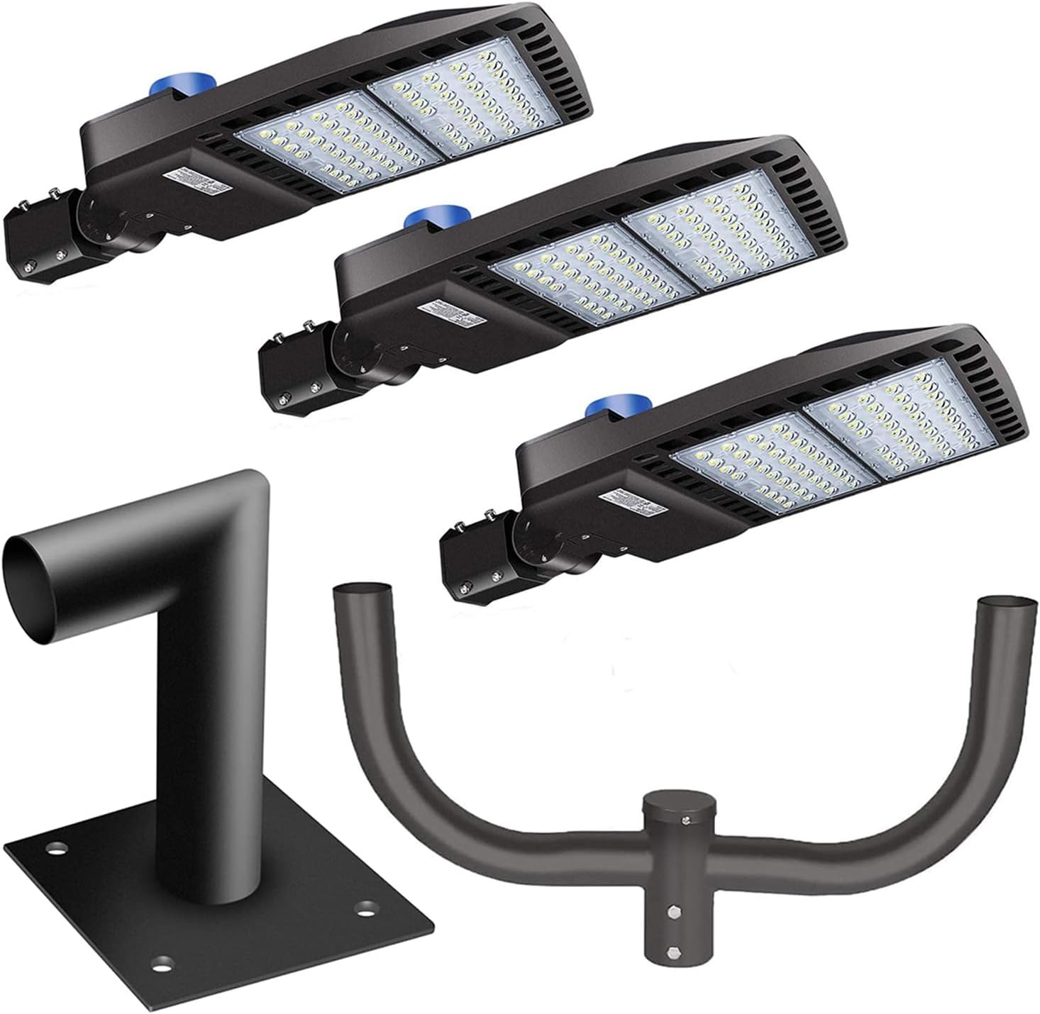 3 Pack 200W LED Parking Lot Lights Bundle Bracket Double Bullhorn and L Shape for You Wall Mount Pole Mount Waterproof Super Bright Dusk to Dawn Outdoor Commercial Area Flood Security Lighting