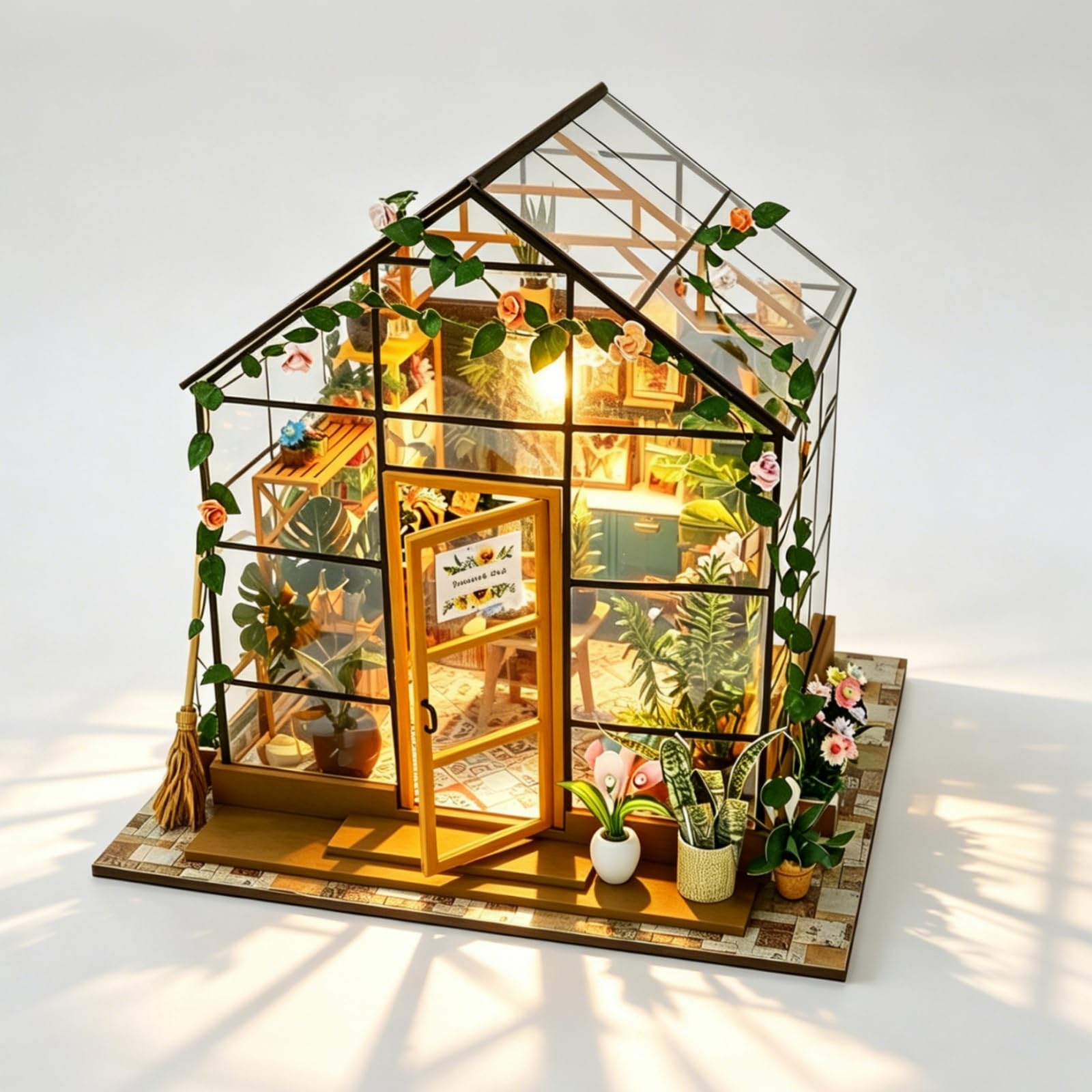 Cuteefun Miniaturowy zestaw do domku dla lalek, 1:24, miniaturowy zestaw rzemieślniczy dla dorosłych, ręcznie robione rękodzieło dla dorosłych, prezent urodzinowy, walentynkowy (dom z kwiatami)