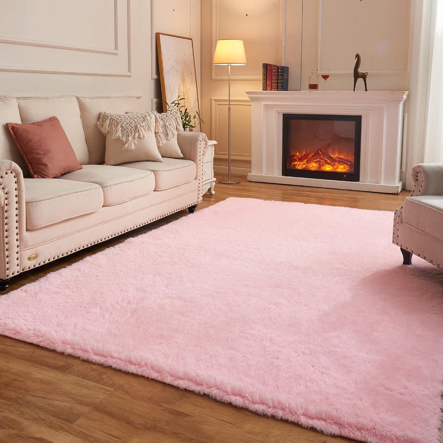 Alfombras Grandes, mullidas y de Pelo Largo para Sala de Estar, 2.74 x 3.66 Metros, Color Rosa, Modernas y afelpadas, Ideales para la habitación de niños y niñas, Sala de Juegos y Cuarto Infantil.
