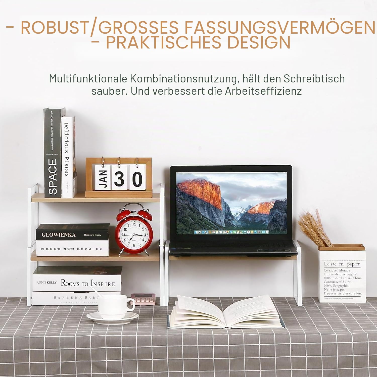 Schreibtischregal aus weißem Holz – niedliche Kommode, Top-Organisation, Aufbewahrung und Kabinendekoration, ästhetisches Bücherregal für Damen, Herren und Kinder