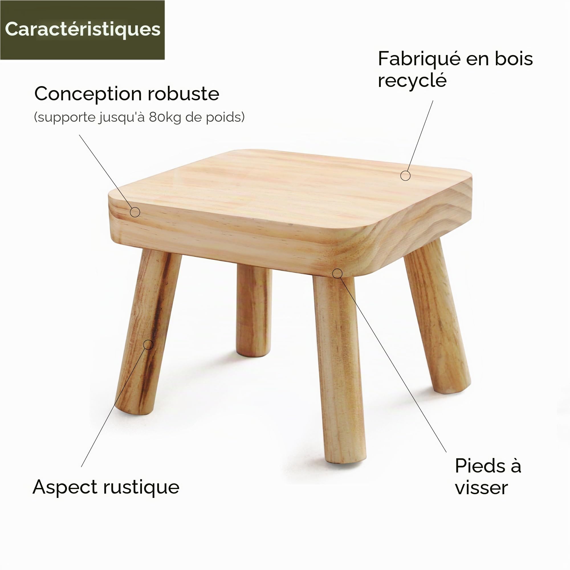 Eden Creations Petit tabouret en bois, support pour plantes d'intérieur ou tabouret pour enfants – Idéal comme petite table d'appoint pour plantes d'intérieur, chambre à coucher ou salle de bain (20
