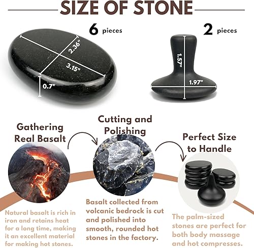 Miniatura 4 de DEFUNX Juego de 8 piedras calientes para masaje, juego de piedras de basalto - Hot Rocks ovaladas y en forma de hongo kit de piedras de masaje para