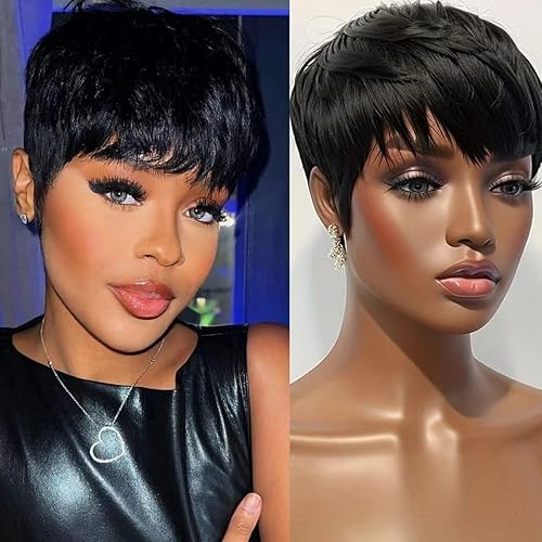 Pelucas de cabello humano corto y rizado para mujeres negras, sin pegamento, afro, natural, peluca rizada brasileña, virgen, 427, color pixie,