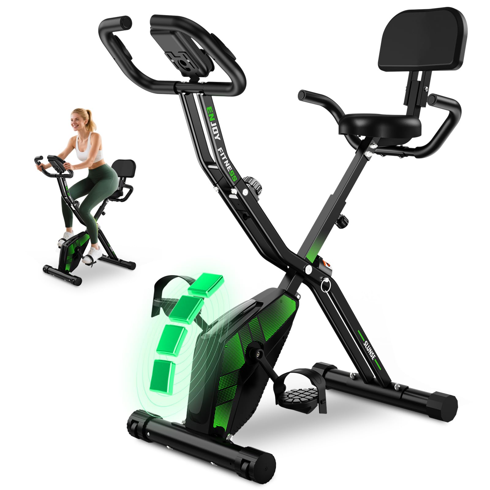 3-EN-1 Magnética Bicicleta Estatica Plegable con 10 Niveles de Resistencia, Monitor LCD y Medición de Pulso, Estática Silenciosa Bicicleta Estatica para Casa