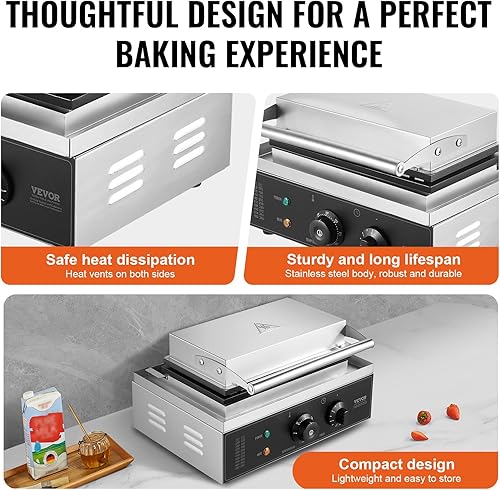 Miniatura 5 de VEVOR Gofrera Comercial, 10 Piezas Máquina de Gofres Rectangular, Gofrera Belga de Acero Inoxidable Antiadherente de 1550W con Control de