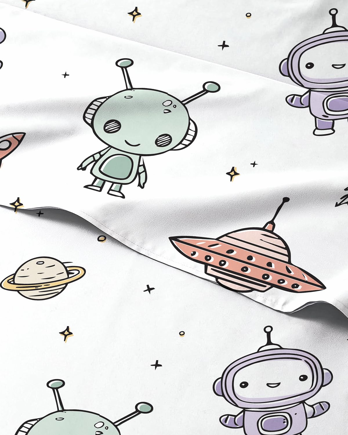 Kids Queen Size Robot Bed Sheets - 4 Piece Kids Robot Sheet Set - Galaxy Space Bedding - Ultra-Soft, Cute &amp; Cozy - Breathable &amp; Machine Washable - Colorful Bed Set for Boys, Girls, Teens &amp; Toddlers