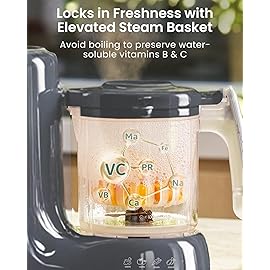 GROWNSY Baby Food Maker with Steam Basket, One Step Baby Food Processor Steamer Puree Blender Grinder Mills Machine, Auto Cooking Grinding and Sterili-zing for Healthy Homemade Baby Food, Dark Grey