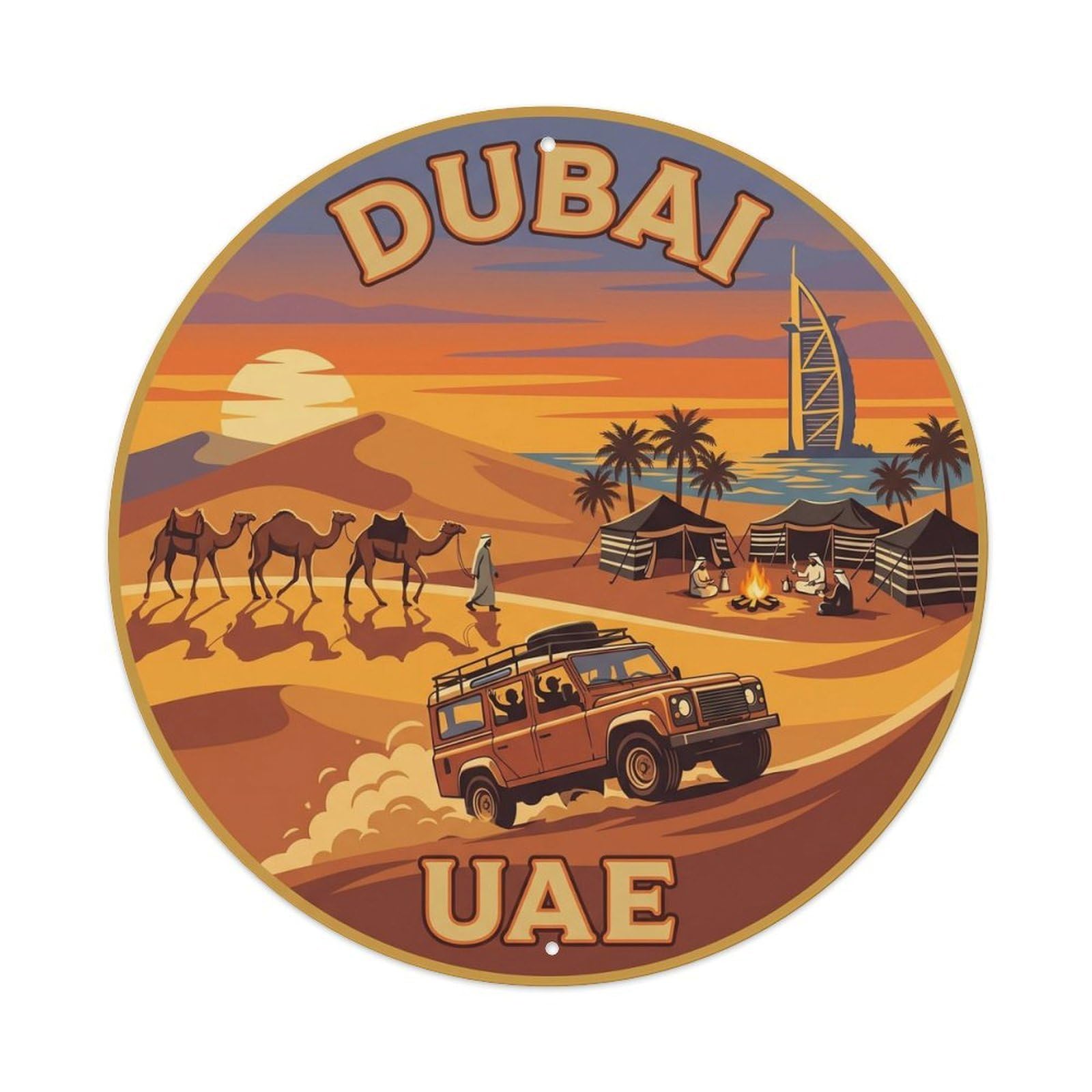 Vintage Travel Dubai UAE Desert Safari Vintage Metal Tin Sign Plaque Wall Decor for Cafe, Club Bar, Office, Garden Metal Poster 8x8Inch