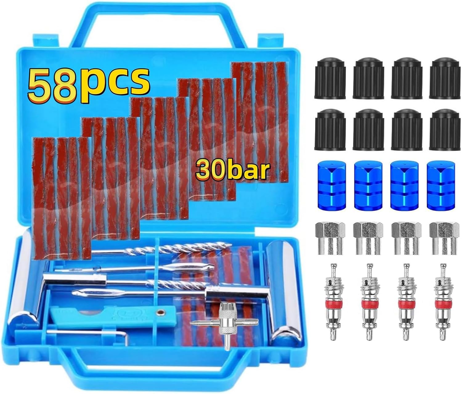 TONZACK Car Tyre Repair Kit, Tyre Repair Kits (58 Pieces) Tyre Puncture