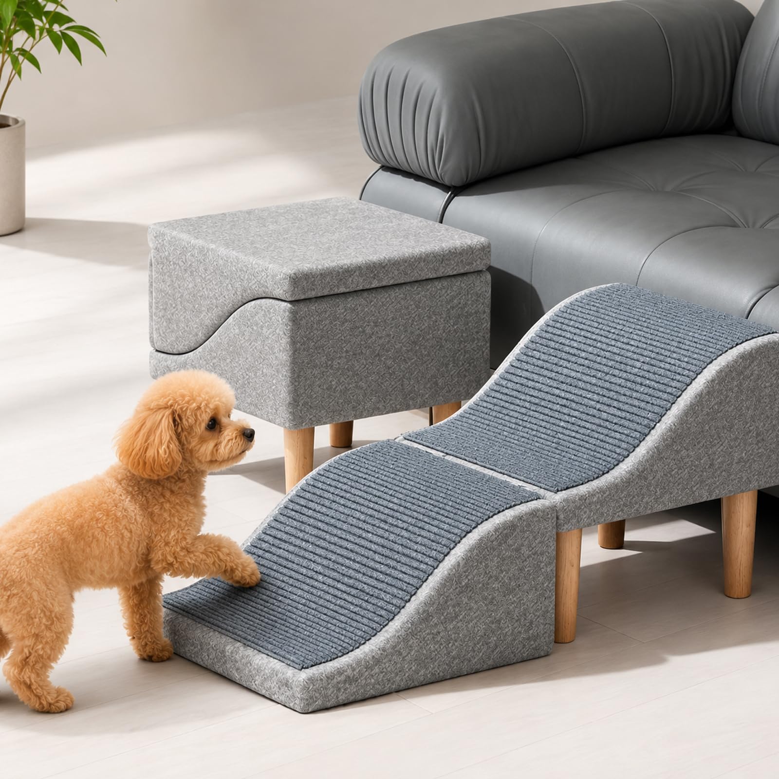 Rampa Cani | Scaletta Cani – Forma Ondulata 2-in-1 con Sgabello