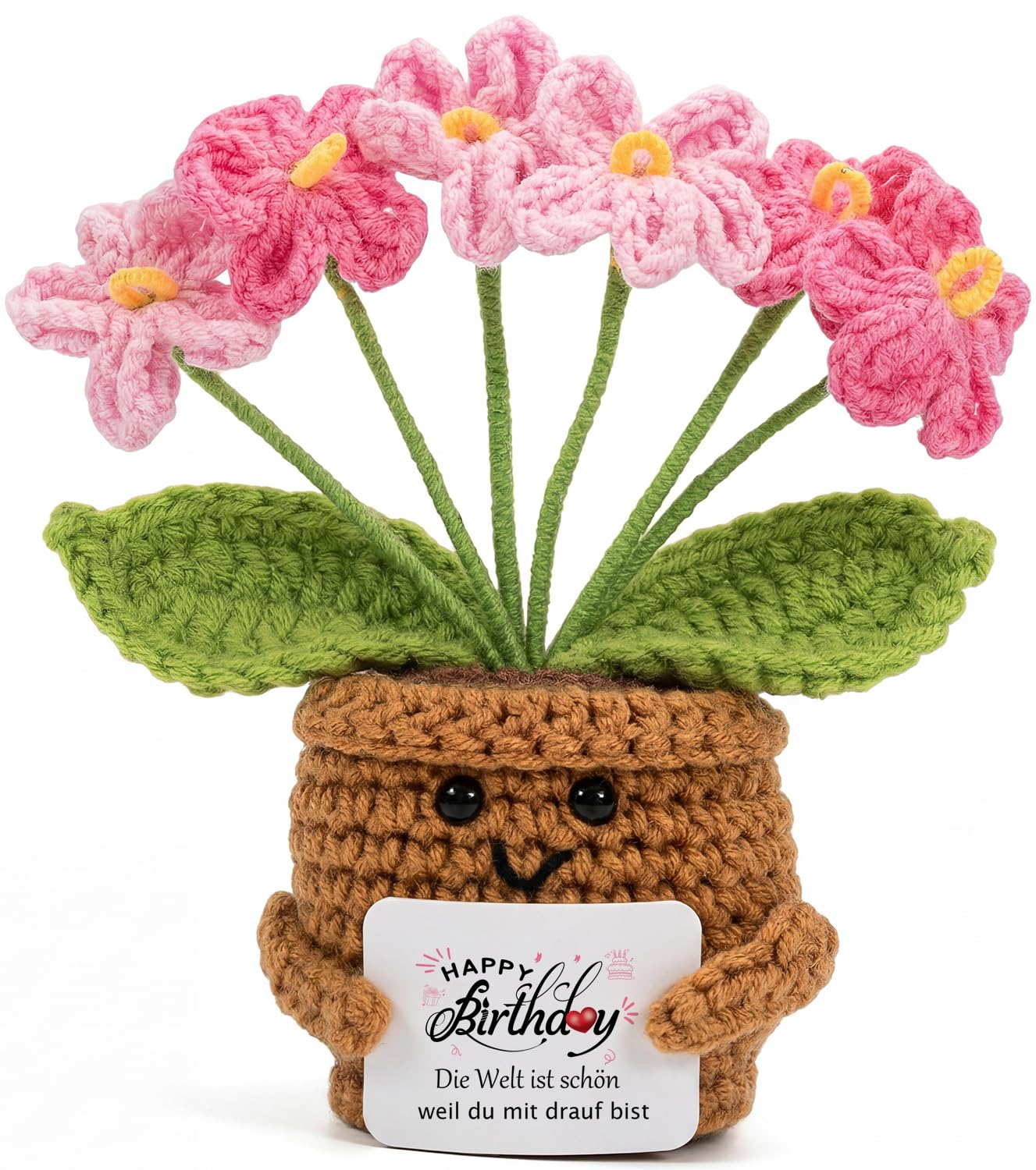 Aruigu Geschenke für Mama, Handgefertigtes Häkelblume mit Karte, Geschenk & Glücksbringer für Mutter Geburtstag Muttertag Weihnachten, Lustige Personalisierte Kleine Geschenke Frauen