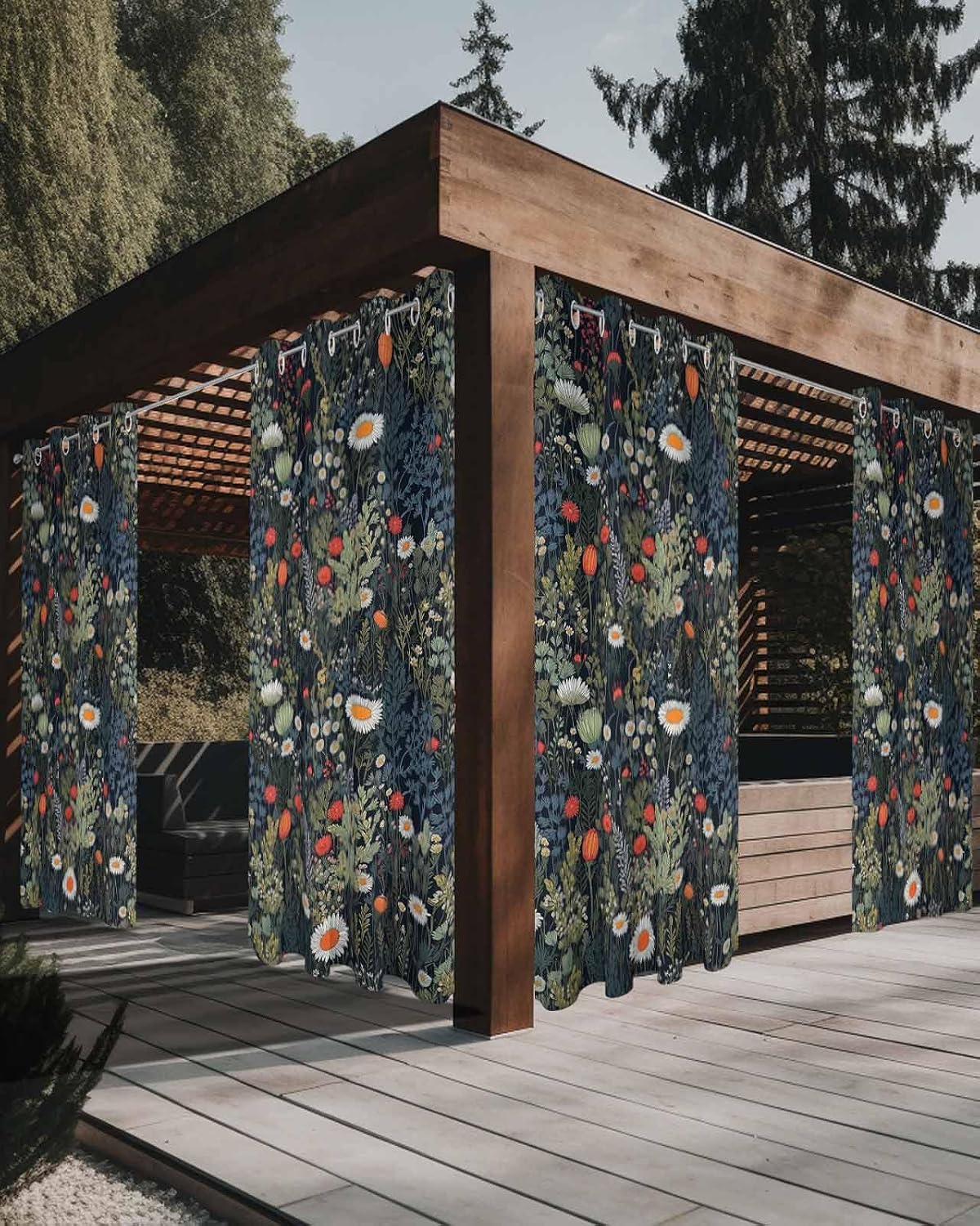 Fall Leaves Outdoor Curtains for Patio Waterproof Drapery,Grommet Window Curtain Living Room,Bedroom,Doorway,Porch,Cabana Drapes Watercolor Floral Botanical Plant Farm Wild Herb 2 Panels 52"x84"