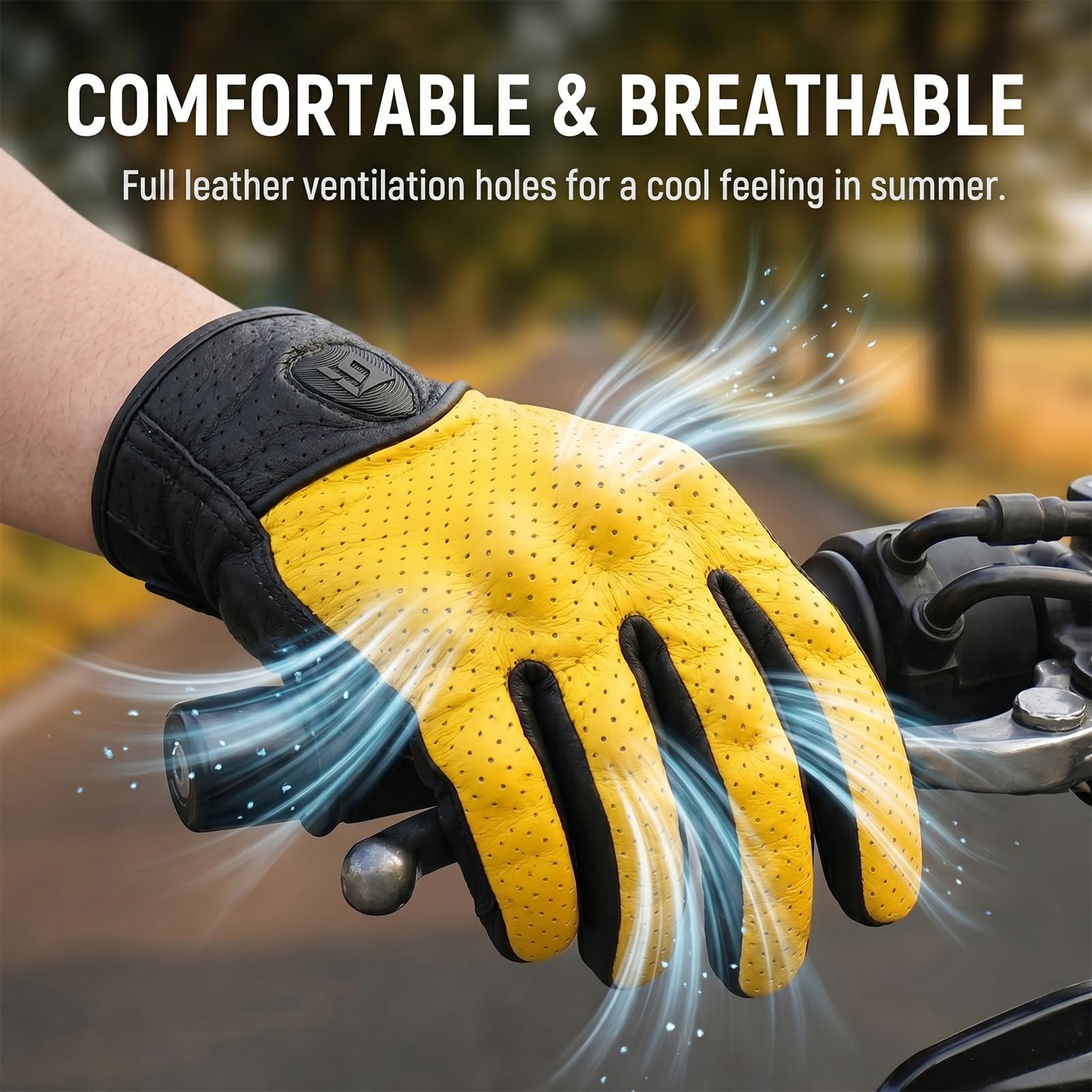 Gants de Moto en Cuir, Gants de Moto pour Hommes et Femmes, Vintage en Peau de Mouton, Protections rigides, Compatible avec écran Tactile, Gants de vélo pour Cyclisme