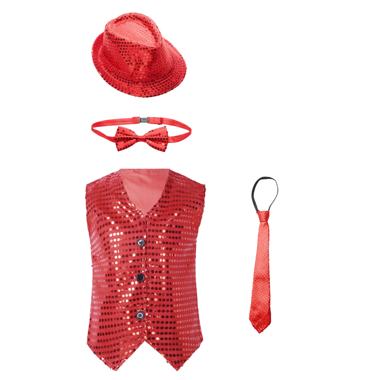 Costume Soirée Cérémonie Enfant Fille Garçon sans Manche Chemise à Paillettes Brillant Veste Veston de Carnaval Performance Dancewear