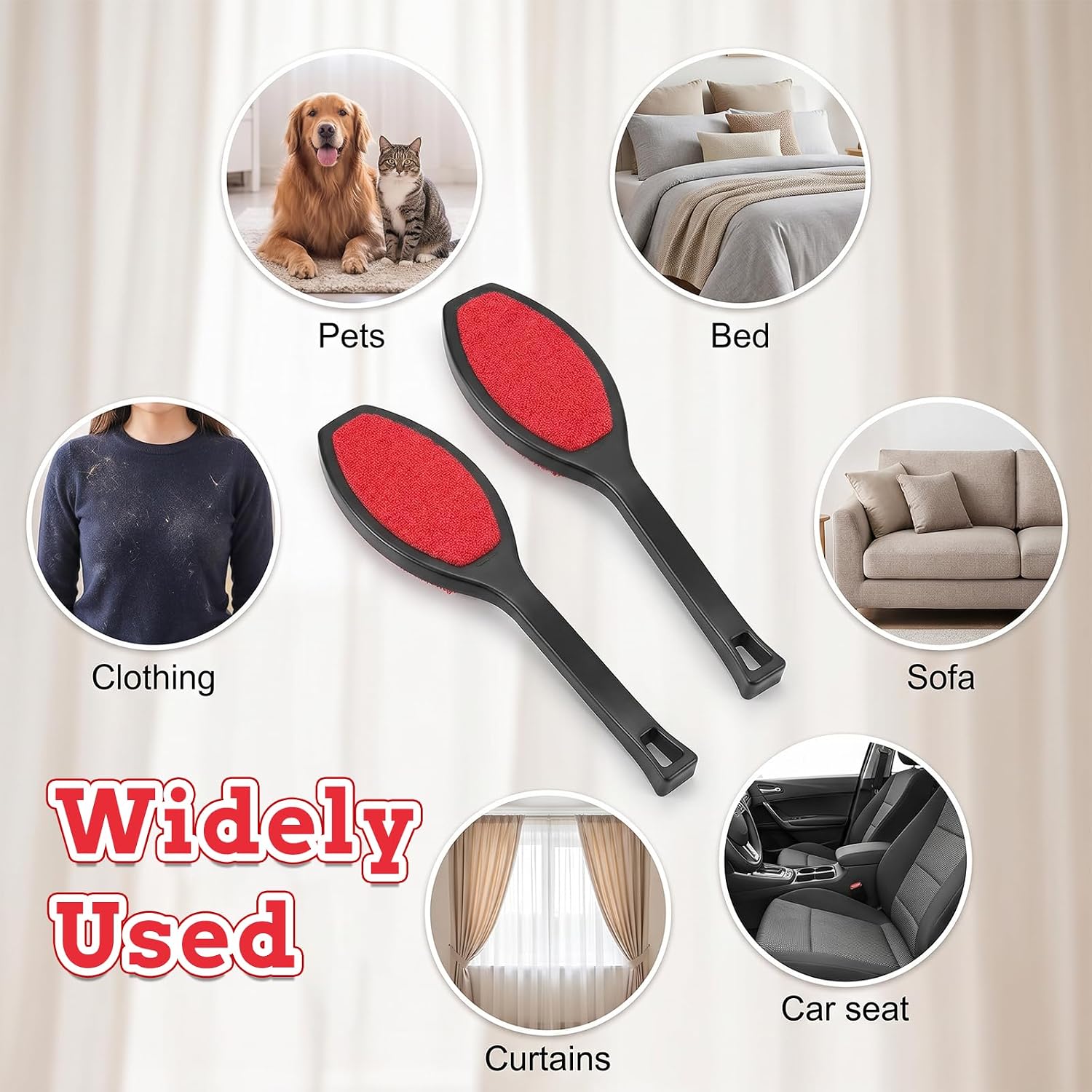 HJZHI 2Pcs Double-Sided Lint Brushes with Black Handle, Pet Hair and Dust Cleaner Reusable Lint Brush for Clothing, Bedding, Carpet, Furniture Fabric