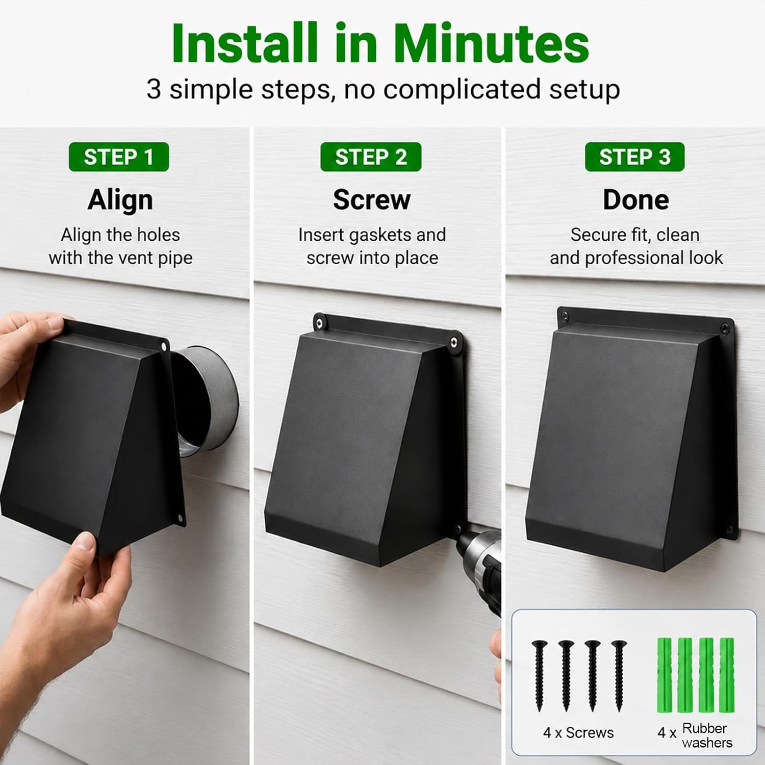6 Inch Magnetic Dryer Vent Cover Outside, Metal Exterior Wall Vent Cap, Rust-Resistant, Easy Installation, for Dryer, Bathroom, Kitchen Exhaust, Black