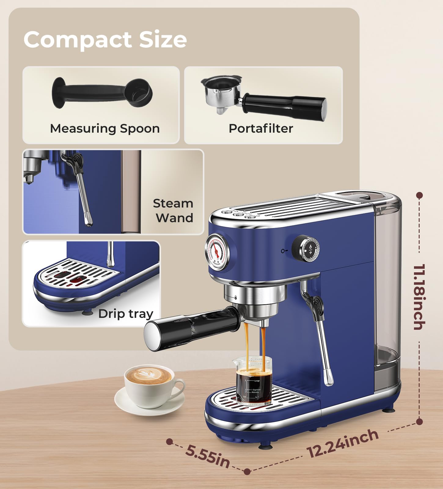 atatix 20 Bar Espresso Machine with Milk Frother, Compact Espresso Maker view 9