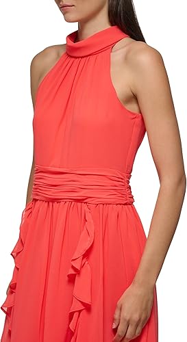 Miniatura 4 de Karl Lagerfeld Paris Womens Chiffon High-Low Maxi Dress with Ruffle Skirt and Mock Neck