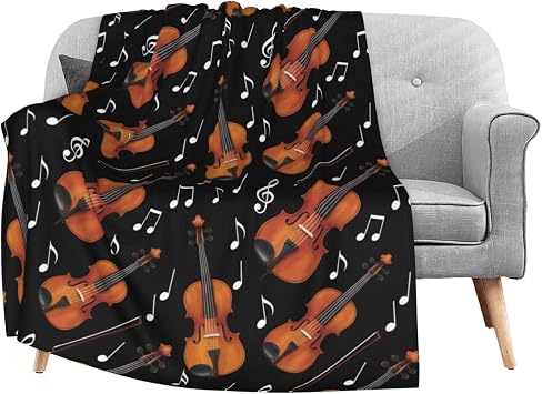 Dujiea Violin Music Note Fuzzy Flannel Blanket Throw 40"X50", Super Soft Lightweight Blanket Throw for Couch Chair Sofa, Cozy Bed Blanket for Kids Adults