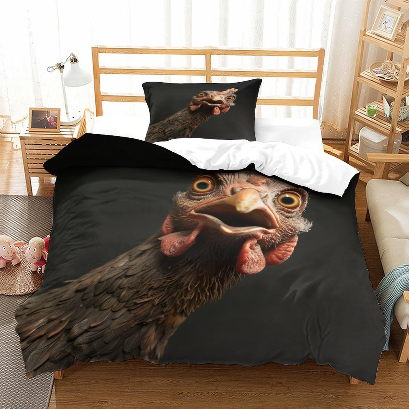 P1S9U7W5Y Vivid Animal 3D Printed Rooster Duvet Cover Set 3pcs Microfiber Farmhouse Bedding Set Single（135x200cm）