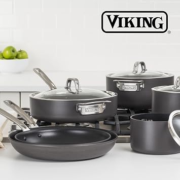 Viking Nonstick Frying Pans, 2 Piece Hard Anodized Kitchen Cookware, 10 and 12 Inch, Gray
