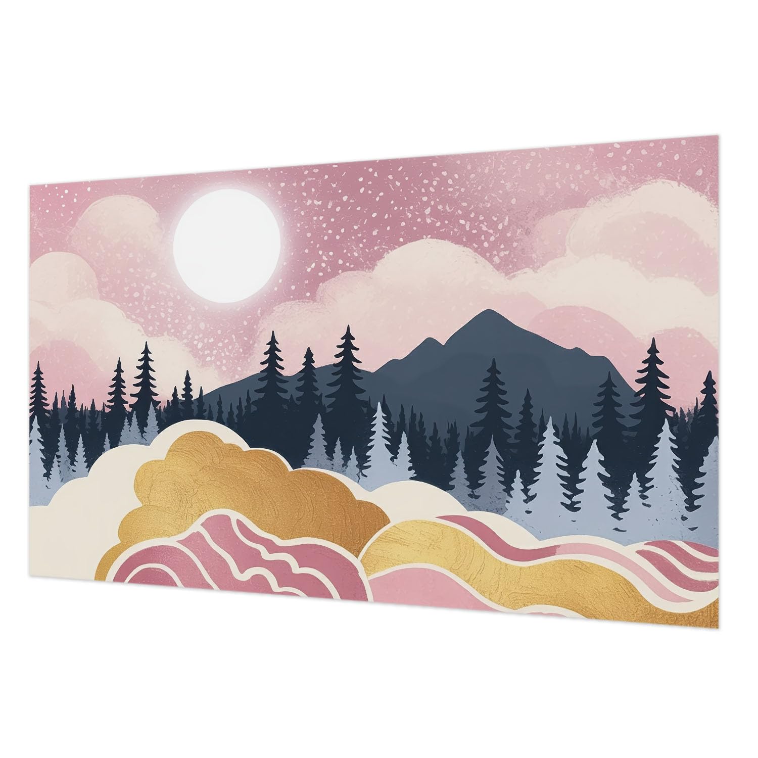 Décoration murale intissée coucher de soleil rose avec colle de pose incluse