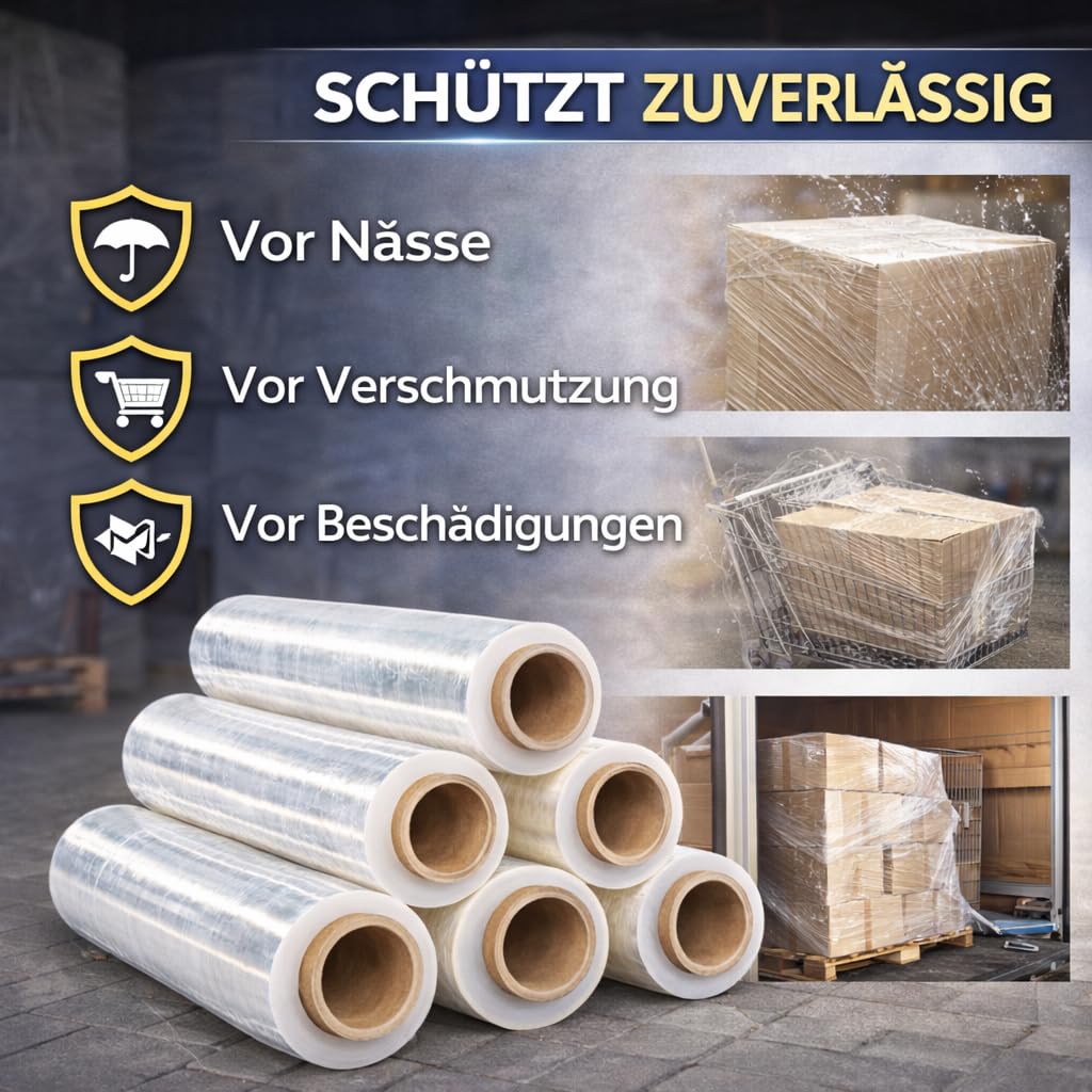 Stretchfolie Strechfolienrolle Transparent - 12 Rollen - 150 m/25cm - 23 µm - Handwickelfolie für Paletten & Versand - Folien Für Umzug - Wickelfolie - 150% Dehnbar - Umzugsfolie