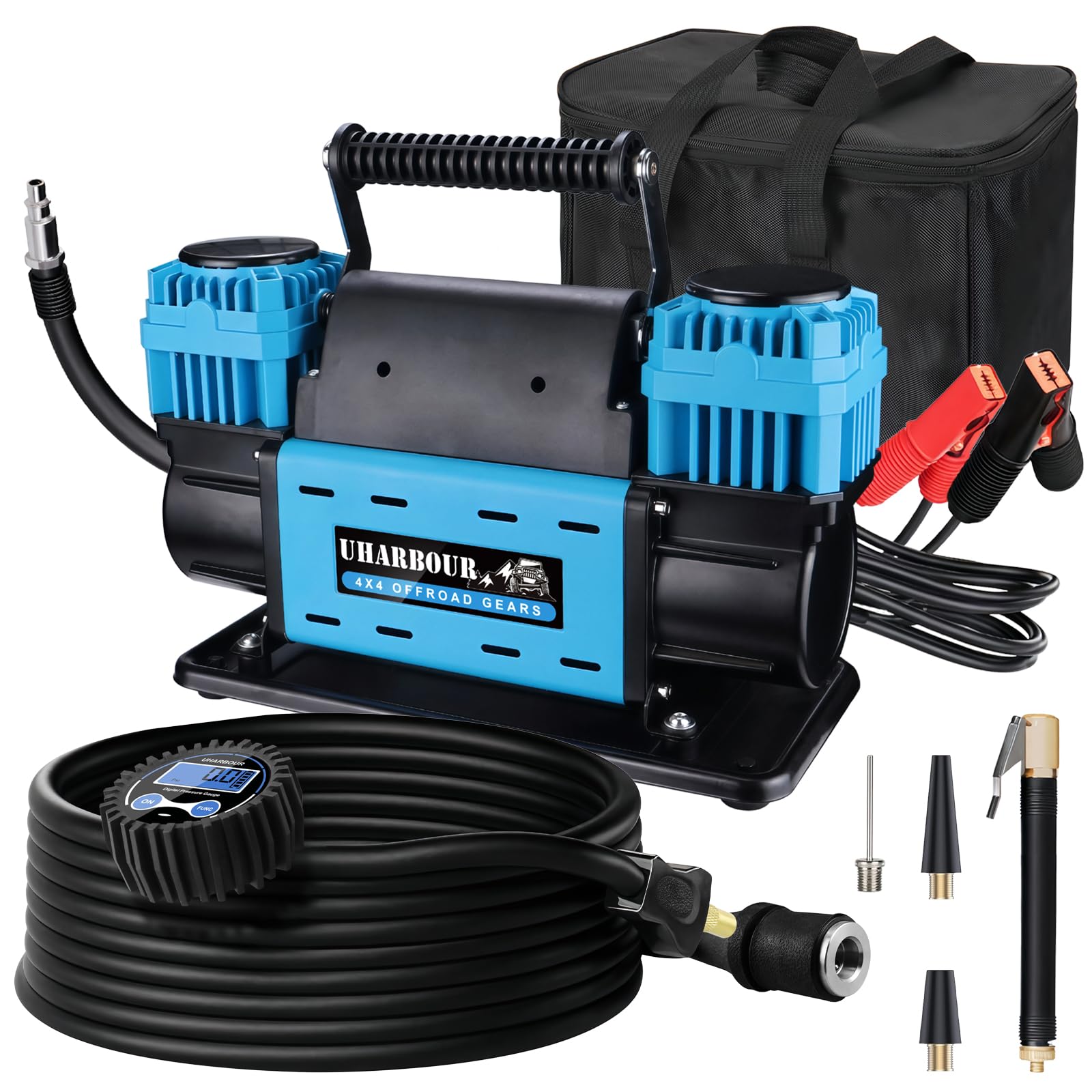 12v offroad air compressor dual compressor with digital pressure gauge, 12 volt off road air compressor heavy duty comes with carrying bag