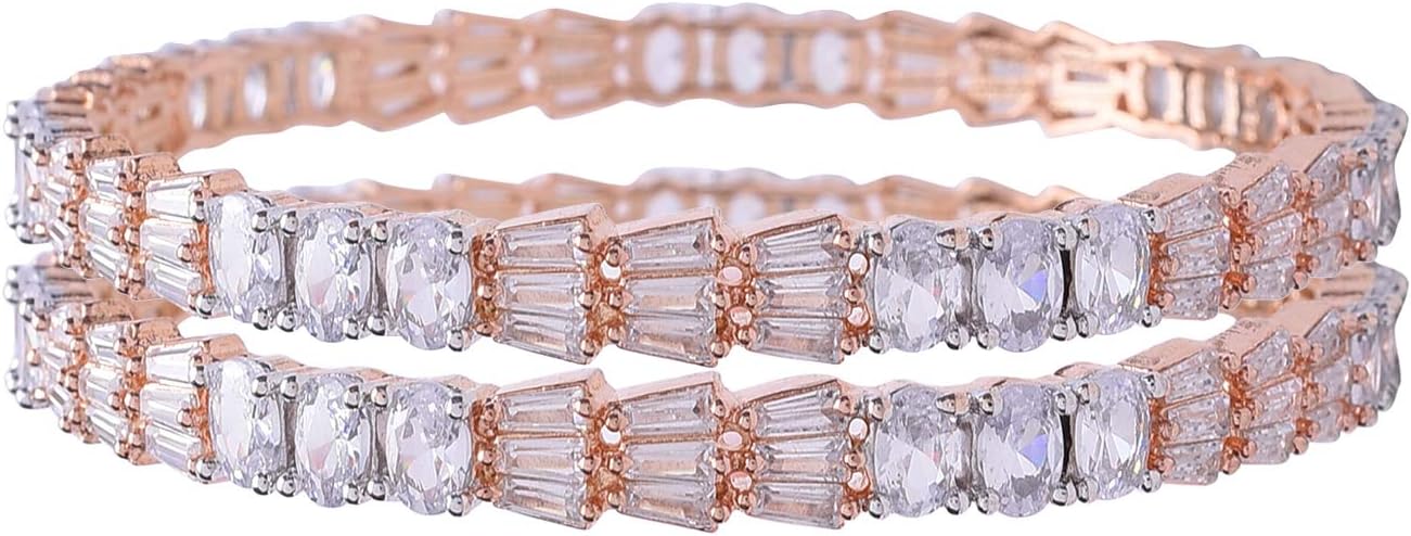 Ratnavali Jewels CZ Zirconia Gold Tone Round Diamond Elegant Bollywood Indian Bangles Jewelry Women Wedding Bride