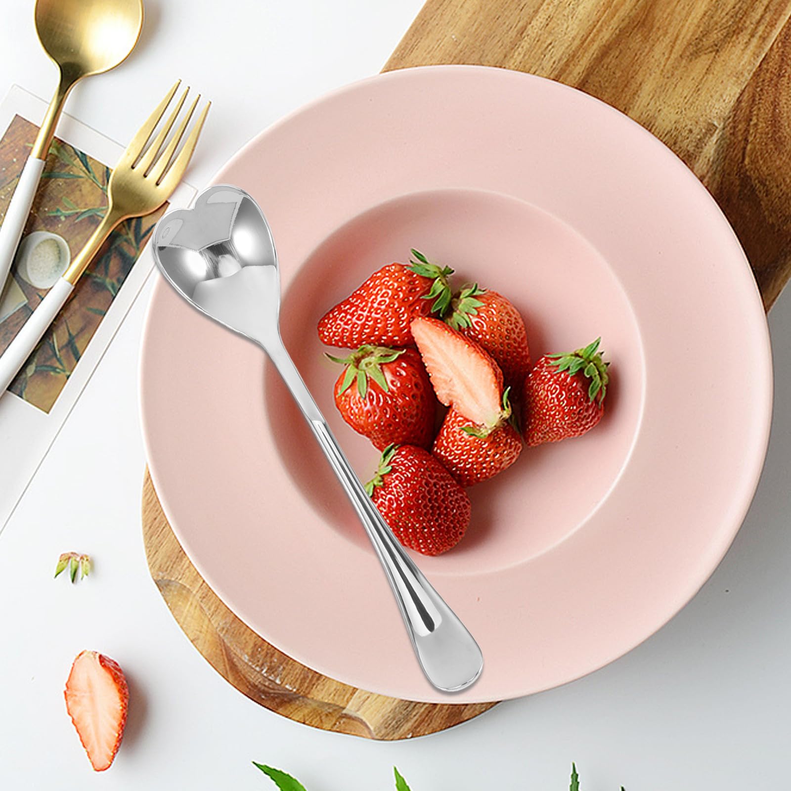 6 Cucharas de Café en Forma de Corazón de Acero Inoxidable Mango Largo, Diseño Creativo y Uso Versátil para Té, Postres y Helados