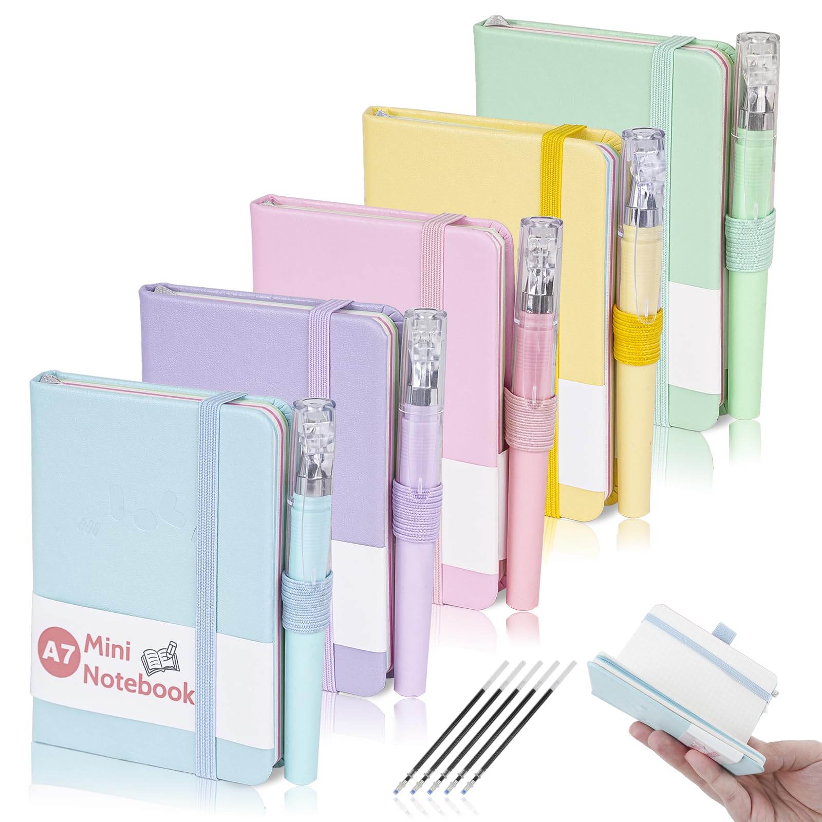 Mulaibdin 5 Pcs Pocket Notebook, Small Notebooks Pocket Size, A7 Notebook with Pen, Small Notepads with Elastic Band