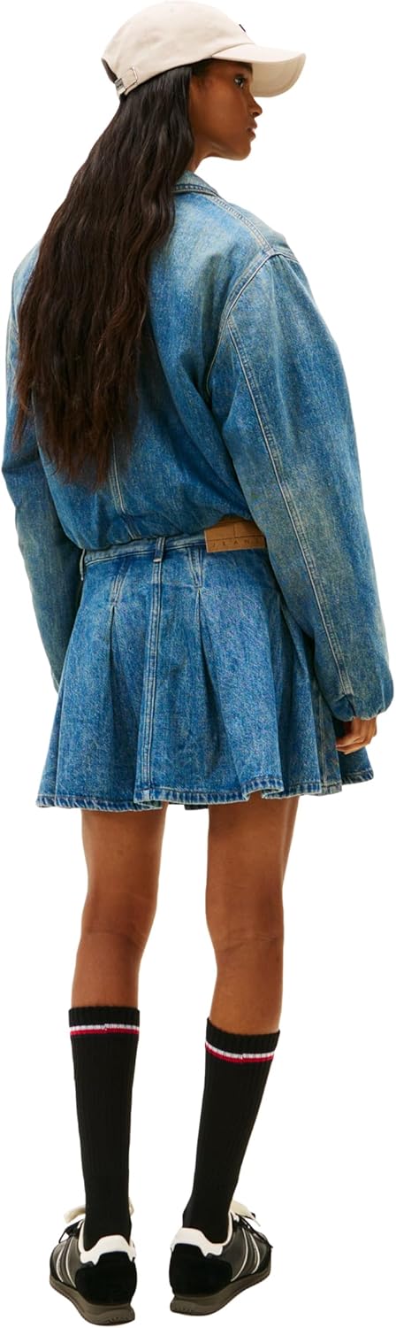 Tommy Jeans Women's Padded Denim Bomber Jacket With Embroidered Flag Logo