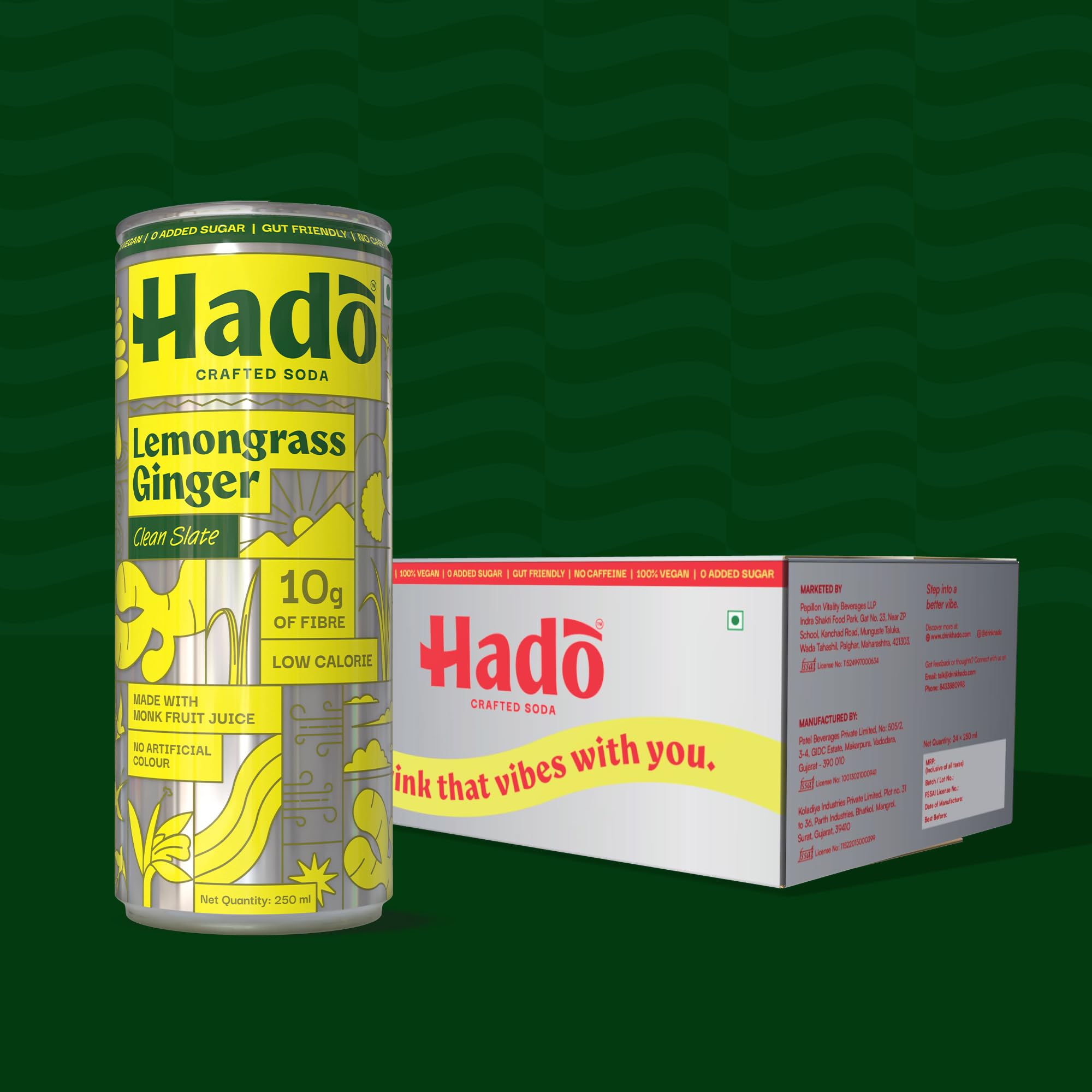 Hadō Lemongrass Ginger Crafted Soda | 10g Fibre | 0g Added Sugar | Naturally Sweetened by Monk Fruit | 37 Kcal Per Can Only | Pack of 24(250ml)-image-47